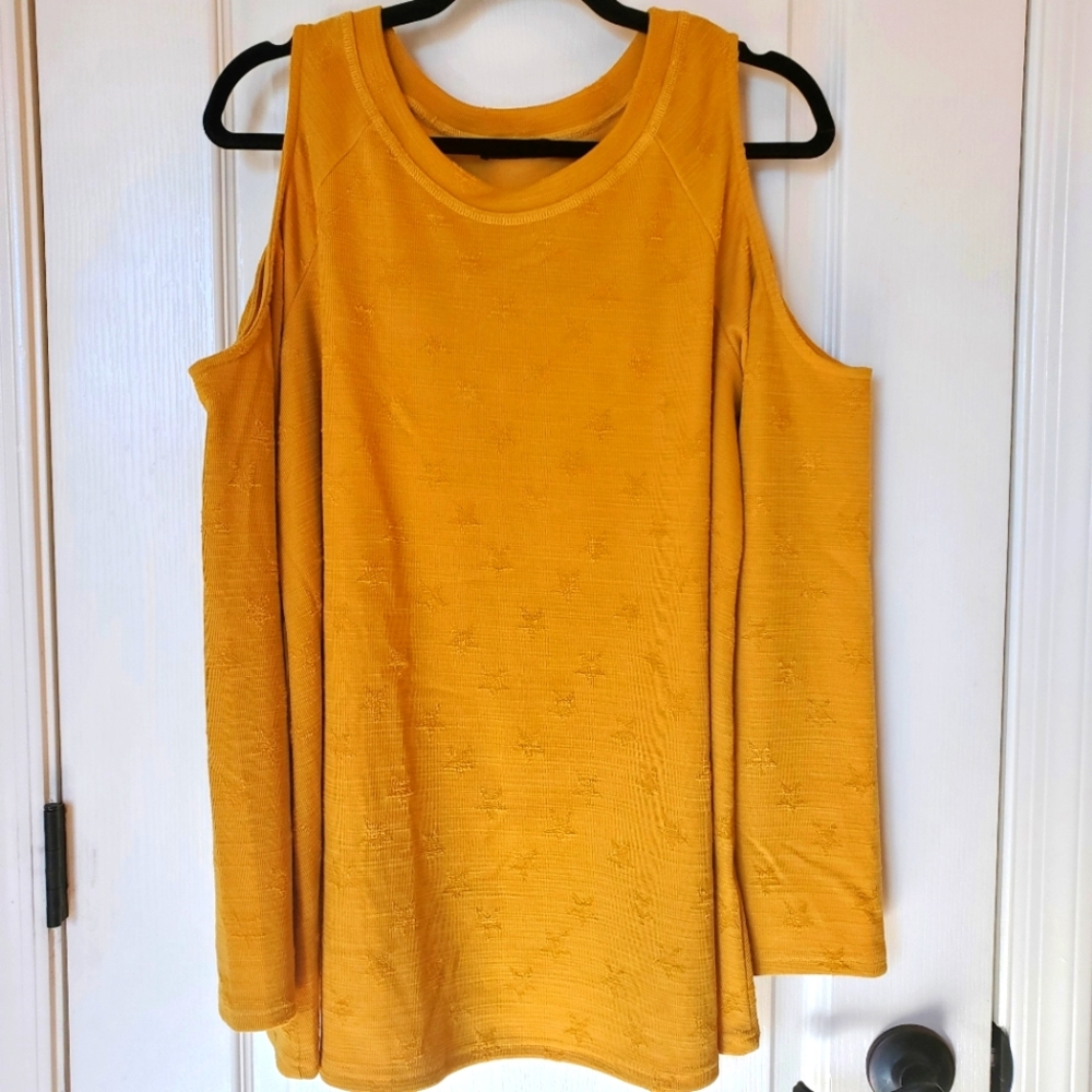 Cold-Shoulder Tunic Sweater in Mustard Yellow
